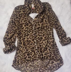 Womens leopard print button up blouse